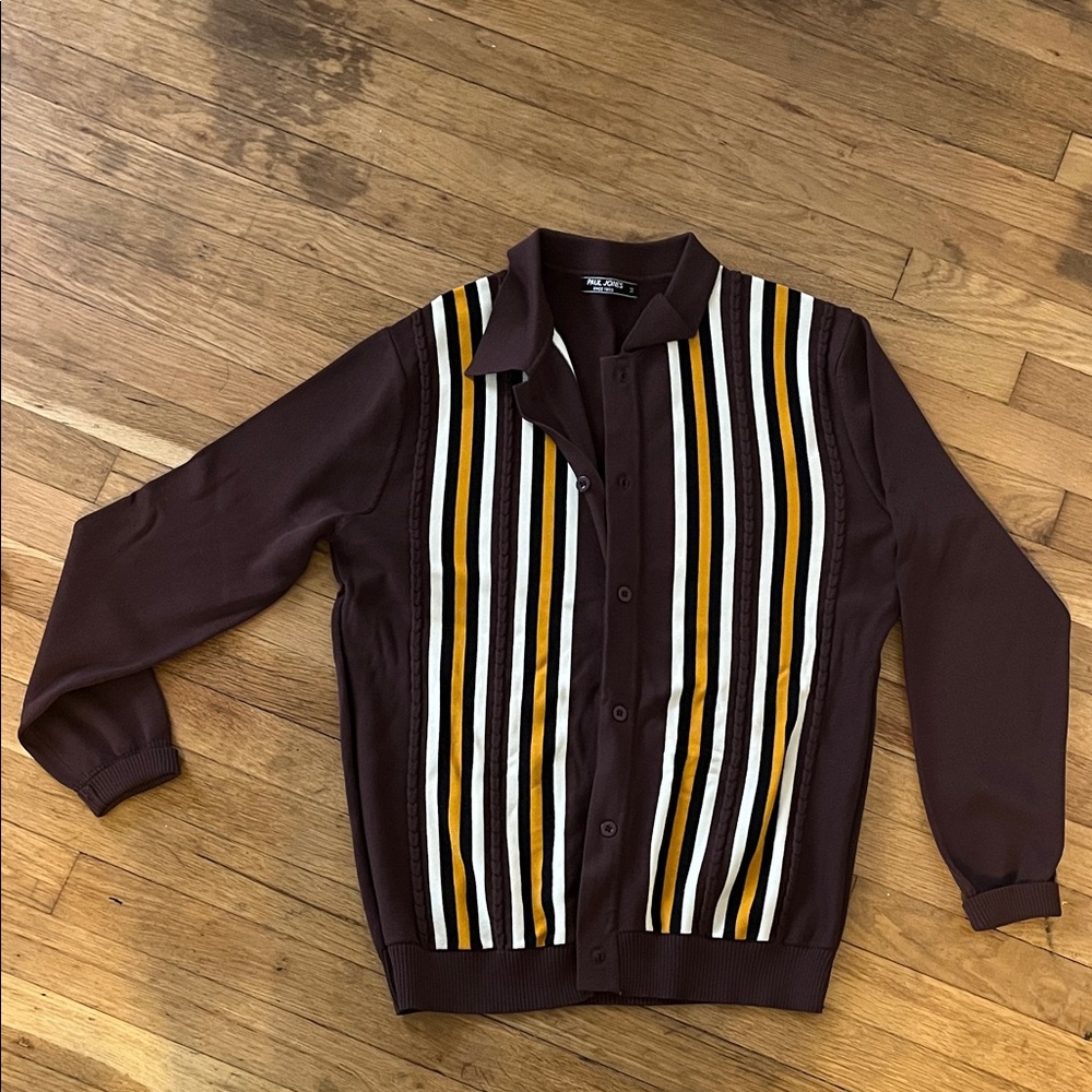 Men's Striped Cardigan in Brown and Yellow